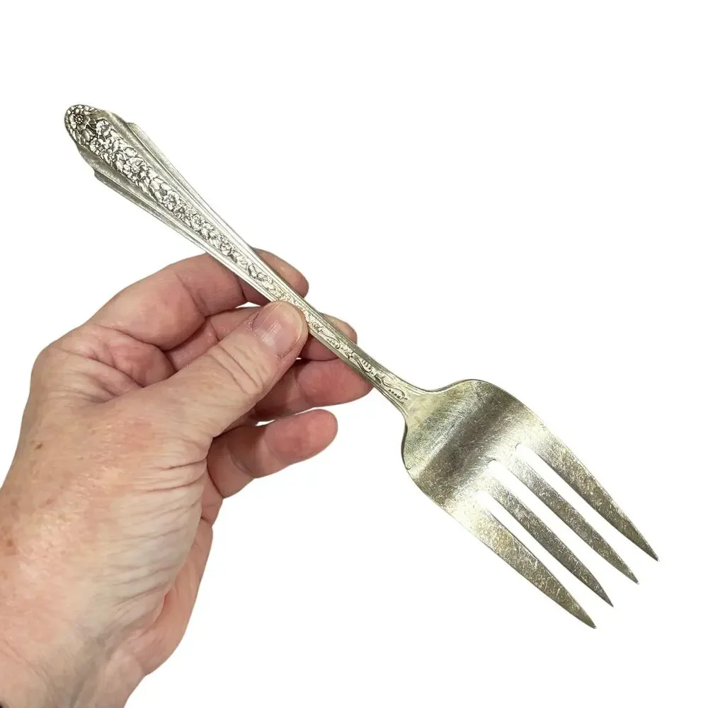 Vintage Silver Medium Solid Cold Meat Serving Fork Modern Rose 1949 IS Wm Rogers